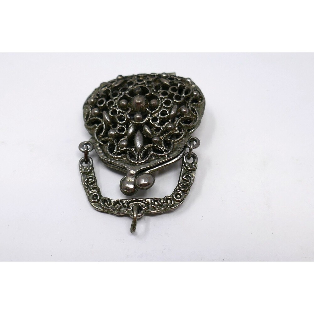 Vintage 1960s Art Deco Style Silver Tone Filigree Miniature Purse Locket Pendant - Picture 8 of 14